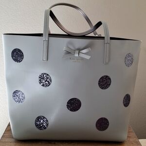Kate‎ Spade Dewey Street Little Len Tote in Blue Smoke with Glitter Polka Dots